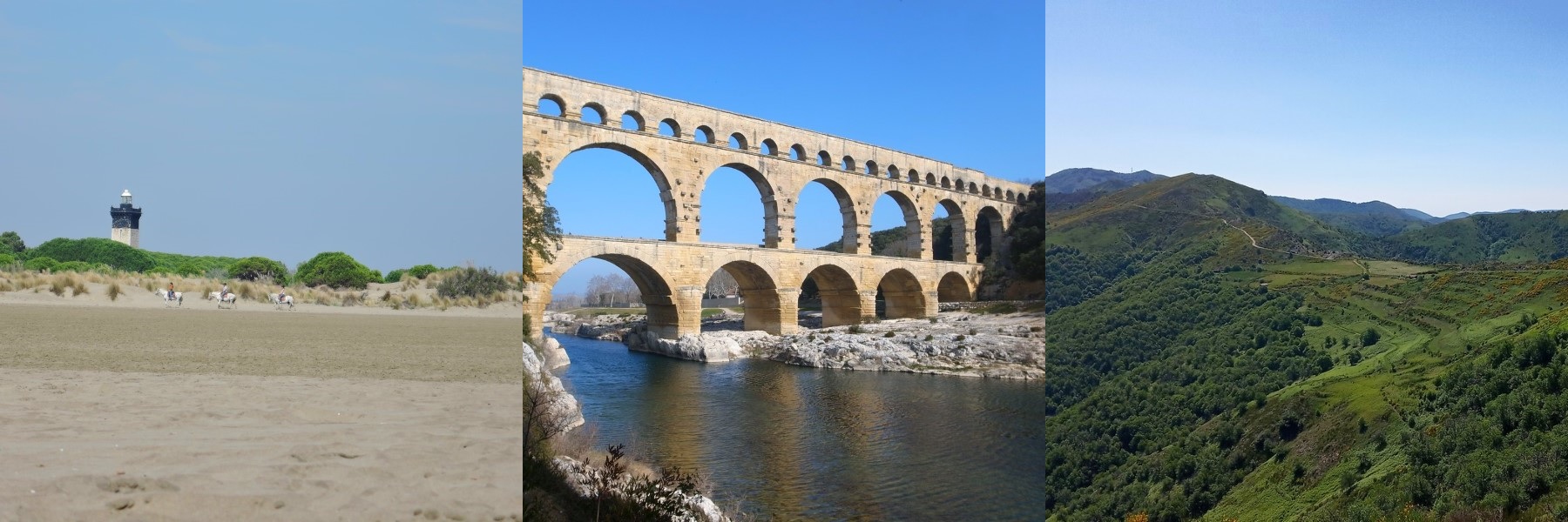 Plages et Camargue, Pont du Gard et Gardon, Cévennes et vallée cévenoles